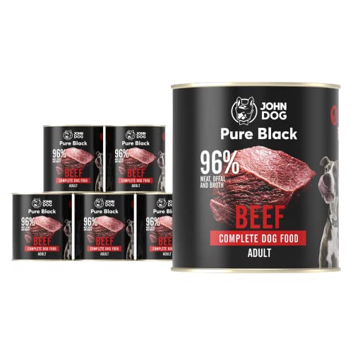 JOHN DOG Pure Black - 96% Fleisch - Premium Nassfutter für Hunde - Hypoallergenes Hundefutter - Glutenfrei Nassfutter - 100% Natürliche Zutaten - 6 x 800g - (RINDFLEISCH) von JOHN DOG