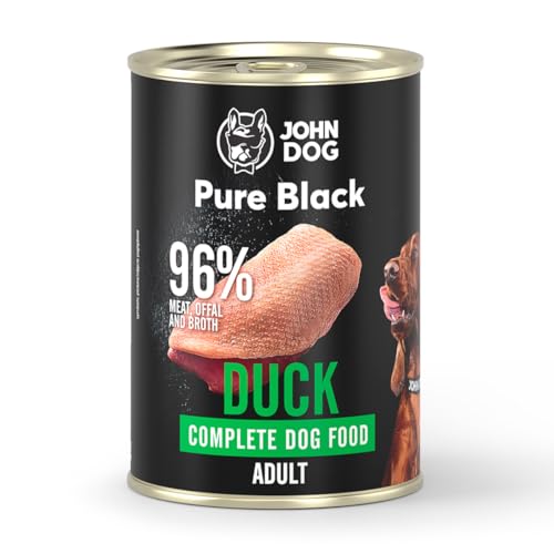 JOHN DOG Pure Black - 96% Fleisch - Premium Nassfutter für Hunde - Hypoallergenes Hundefutter - Glutenfrei Nassfutter - 100% Natürliche Zutaten - Hunde Leckerlis - 6 x 400g - (Ente) von JOHN DOG