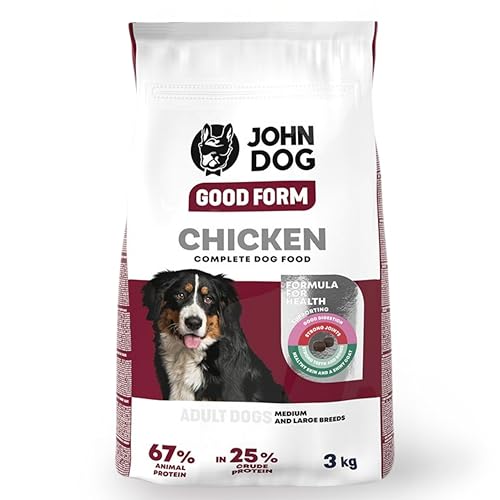 JOHN DOG Trockenfutter für Hunde Good Form Huhn - Hundefutter für Erwachsene Hunde mittlerer und großer Rassen - Hundetrockenfutter mit gesunde Zutaten - 3kg JOHN DOG Trockenfutter für Hunde Good Form Huhn - Hundefutter für Erwachsene Hunde mittlerer und großer Rassen - Hundetrockenfutter mit gesunde Zutaten - 3kg von JOHN DOG