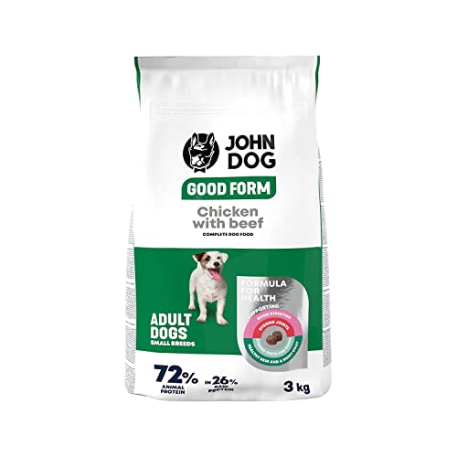 John Dog Hundefutter für Erwachsene Hunde, Trockenfutter für Hunde, Hundetrockenfutter, Tierfutter, Haustierfutter, Gultenfrei - Huhn mit Rindfleisch - 3kg von JOHN DOG