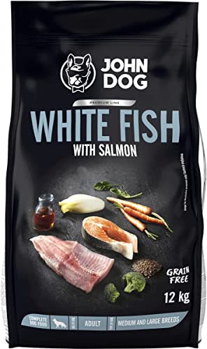 JOHN DOG Trockenfutter für Hunde Weißfisch und Lachs - Hundefutter für Erwachsene Hunde mittlerer und großer Rassen - Getreidefrei und hohe Qualität - 12kg von JOHN DOG
