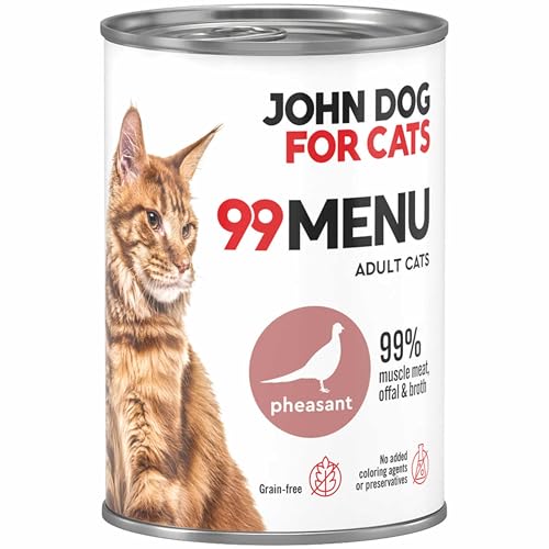 Katzennassfutter ohne Zucker und Getreide - Fasan & Huhn - Katzenfutter Nass mit 99% Fleischanteil - Nassfutter mit 100% frischen Zutaten für ausgewachsene Katzen - John Dog for Cats 99 MENU - 400g von JOHN DOG