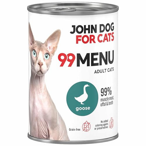 Katzennassfutter ohne Zucker und Getreide - Gans & Huhn - Katzenfutter Nass mit 99% Fleischanteil - Nassfutter mit 100% frischen Zutaten für ausgewachsene Katzen - John Dog for Cats 99 MENU - 400g von JOHN DOG