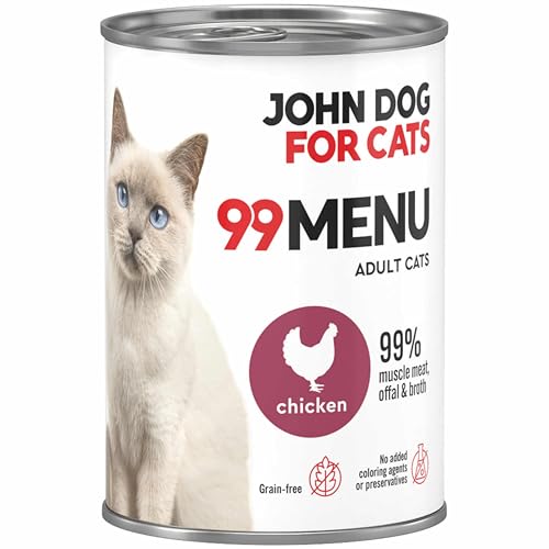 Katzennassfutter ohne Zucker und Getreide - Huhn - Katzenfutter Nass mit 99% Fleischanteil - Nassfutter mit 100% frischen Zutaten für ausgewachsene Katzen - John Dog for Cats 99 MENU - 400g von JOHN DOG