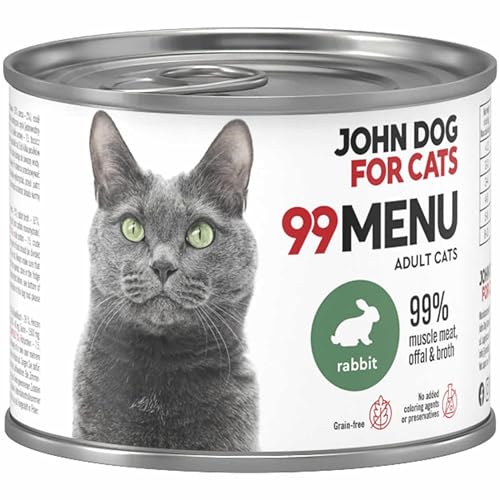 Katzennassfutter ohne Zucker und Getreide - Kaninchen & Huhn - Katzenfutter Nass mit 99% Fleischanteil - Nassfutter mit 100% frischen Zutaten für ausgewachsene Katzen - JD for Cats 99 MENU - 200g von JOHN DOG