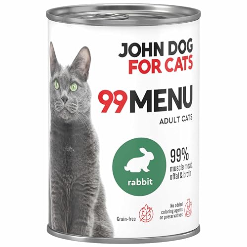 Katzennassfutter ohne Zucker und Getreide - Kaninchen & Huhn - Katzenfutter Nass mit 99% Fleischanteil - Nassfutter mit 100% frischen Zutaten für ausgewachsene Katzen - JD for Cats 99 MENU - 400g von JOHN DOG