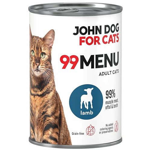 Katzennassfutter ohne Zucker und Getreide - Lamm & Huhn - Katzenfutter Nass mit 99% Fleischanteil - Nassfutter mit 100% frischen Zutaten für ausgewachsene Katzen - John Dog for Cats 99 MENU - 400g von JOHN DOG