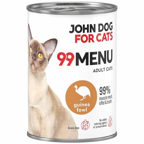 Katzennassfutter ohne Zucker und Getreide - Perlhuhn & Huhn - Katzenfutter Nass mit 99% Fleischanteil - Nassfutter mit 100% frischen Zutaten für ausgewachsene Katzen - John Dog for Cats 99 MENU - 400g von JOHN DOG