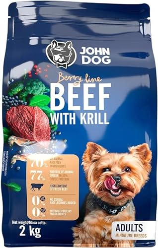 John Dog Trockenfutter für Hunde Berry Line Rindfleisch mit Krill - Für Miniaturhunde und Hunde Kleiner Rassen - Getreidefrei und hoher Fleischanteil 2kg von JOHN DOG