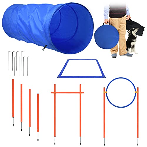 JOIEYOU Agility Set Hunde Agility Trainingsgeräte Hürden Ausrüstungs Set, Groß Haustier-Trainingsset Hundetraining zubehör mit Hundetunnel Verstellbare Hürden Hindernisse Springring von JOIEYOU