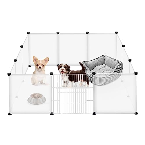 JOIEYOU Freilaufgehege, Kleintiergehege aus Metallgitter für Kaninchen, Welpen, Kätzchen, Hamster, Meerschweinchen, Nagetiere – Transparent, 145 x 75 x 48 cm von JOIEYOU