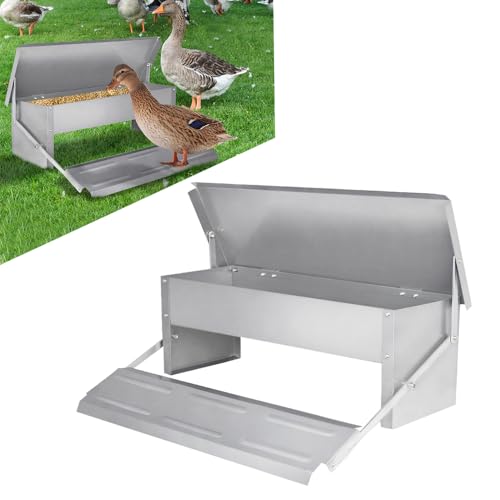 JOIEYOU Futterautomat Hühner 5KG Hühnertränke Hühnerfutter Futtertrog aus Verzinkter Stahl mit Deckel Futterspender für Geflügel von JOIEYOU