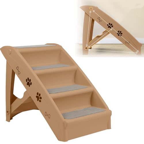 JOIEYOU Hundetreppe 4 Stufen Klappbare Haustiertreppe 50cm Hoch mit Rutschfesten Teppichboden Katzentreppe Hunderampe für Hund Katzen Bett Sofa Kofferraum, Braun von JOIEYOU