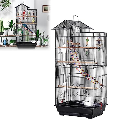 JOIEYOU Vogelvoliere Metall Großer Vogelkäfig Wellensittich Käfig mit Vogelspielzeuge 46x35.5x99 cm(Typ A) von JOIEYOU