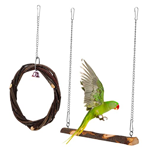 JOINPAYA 2stücke Vogelschaukel Aus Naturholz Für Papageien Sittiche Hängespielzeug Sitzstange Käfigzubehör Mit Aufhängehaken Für Kleine Vögel Fußtraining von JOINPAYA