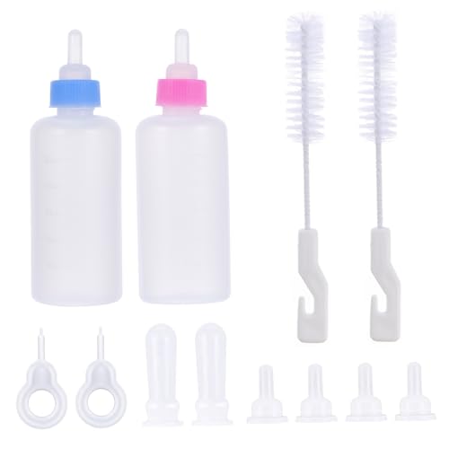 JOINPAYA 12Stücke Teiliges Set für Haustier Nahrung Flasche Milchfütterung für Kätzchen Welpen Neugeborene Wiederverwendbare zu Reinigende Silikonflasche mit Klarer von JOINPAYA