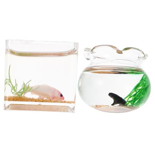 JOINPAYA 2 Stück Aquarium Fischbecken Miniatur-Aquarium Puppenhaus Mini Fisch Tank Present for Minihäuser Dekoration Aquariumdekorationen klein Miniatur-Fischglas für Puppenhaus von JOINPAYA