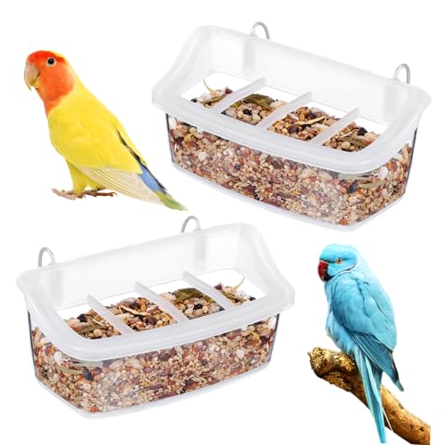 JOINPAYA 2 Stück Teiliges Plastik Vogelkäfig Futternapf Transparenter Fach Futterspender Auslaufsicher für Papageien und Kleine Vögel Wiederverwendbar Einfache Anbringung Am Käfig für von JOINPAYA
