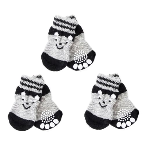 JOINPAYA 3 Paare rutschfeste Hundesocken aus Baumwolle Warme Pfotenschutz Socken mit Niedlichem Muster Pflegeleicht und Schützend für Drinnen und Draußen Schwarz von JOINPAYA