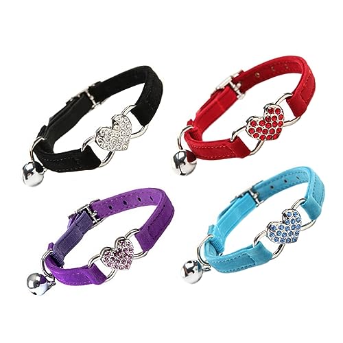 JOINPAYA 4 Stück Liebe Katzenkragen Klein Glocken Für Katzen Kätzchenkragen Katze Aus Strass Strasskatze Verstellbar Schild Name Haustier Strasssteine Katze Einstellbar Polyester von JOINPAYA