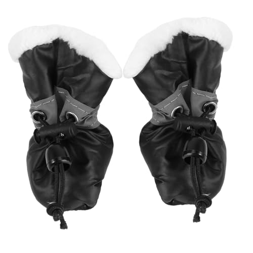 JOINPAYA 4 Stück rutschfeste Hundeschuhe mit Dicker Plüschfüllung wasserdichte Pfotenschutz für Kleine Hunde Elastisch Verstellbar Outdoor Schutz gegen Schnee Steine und Nässe Schwarz von JOINPAYA