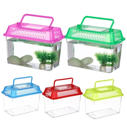 JOINPAYA 5 Stück Teiliges Transparentes Reptilien Fütterungsset Kunststoff Hand Aquarium Tragbar für Schildkröten und Kleine Fische Gemischte Farben mit Belüftungsdesign für Frische Luft JOINPAYA 5 Stück Teiliges Transparentes Reptilien Fütterungsset Kunststoff Hand Aquarium Tragbar für Schildkröten und Kleine Fische Gemischte Farben mit Belüftungsdesign für Frische Luft von JOINPAYA