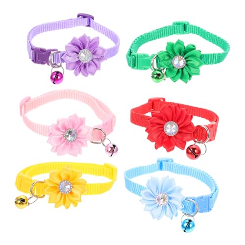 JOINPAYA 6 Stück Verstellbare Haustier Halsketten mit Blumenmotiv und Glocke Dekorative Katzen und Hundehalsbänder für Party Foto Requisiten Sicher und Langlebig Buntes Teiliges von JOINPAYA