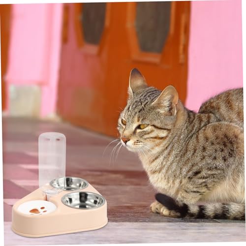 JOINPAYA Automatischer Wasserspender und Futternapf aus Edelstahl mit Schalen rutschfest Flasche Auslaufsicher für Katzen und Kleine Hunde Einfach zu Reinigen und Montieren Gelenkschonend von JOINPAYA