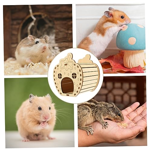 JOINPAYA DIY Hamster Holzhaus Selbstmontage Kleintier Versteck Haustier Schlafhaus aus Holz mit Erdbeer für Hamster Chinchilla Kleintiere Spiel und Rückzugsort von JOINPAYA