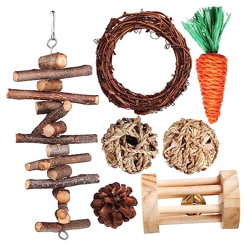 JOINPAYA Hamster-Spielzeug Holzzubehör Für Käfige Kauspielzeug Für Haustiere Backenzahnspielzeug Für Kleintiere Zur Zahnpflege Inklusive Rattanball Kleine Trommel Und Tannenzapfen von JOINPAYA