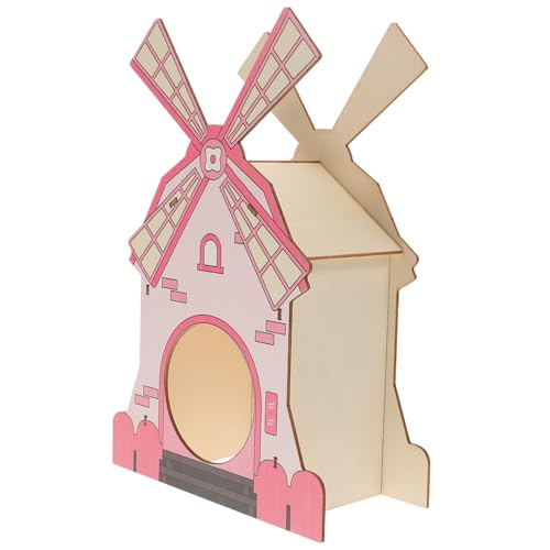 JOINPAYA Hamsterhaus aus Holz mit Rosa Windmühle Dekoratives Kleintierversteck Langlebig Sicher und Bequem für Zwerghamster Chinchillas als Rückzugsort und Spielhaus von JOINPAYA