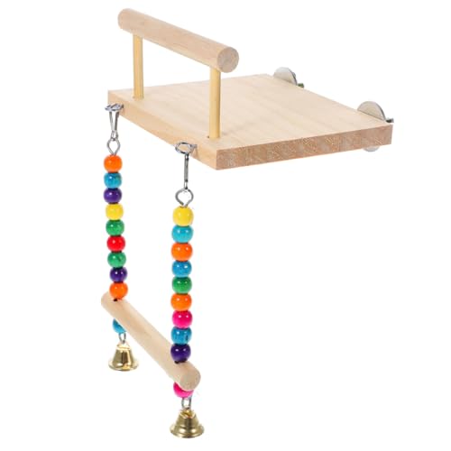 JOINPAYA Holz Papagei Sitzstange mit Schaukel und Glocke Parrot Stand Plattform für Kleine Vögel Robustes Kauspielzeug Balance und Bewegung im Käfig von JOINPAYA