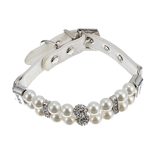 JOINPAYA Hund Perlenhalsband Schnalle Hundehalsband Einstellbar Klein Stichworte Stilvoll Schild Halsband Für Hunde Körperpflege Mode Hochzeit Groß Welpe Haustier Kragen Pu Weiß von JOINPAYA