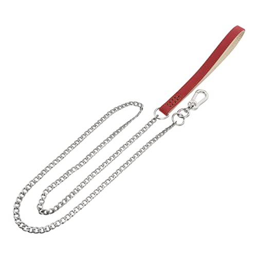 JOINPAYA Metallleine für Hunde Geschirr Haustier gehen Hundeleine für Training Hundeleine für keilriemen Hundekette mit Ledergriff Hundeleine aus Metall Rostfreier Stahl rot von JOINPAYA