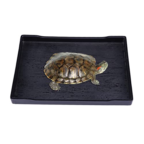 JOINPAYA Reptilienfutter und Wasserschale für Schildkröten Große Schwarze Schüssel für Fütterung und Unzerbrechliches Design mit Natürlicher Holzmaserung von JOINPAYA