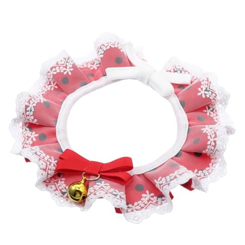 JOINPAYA Rotes Katzenhalsband mit Spitzen Schleife und Glocke Verstellbares Halstuch für Kätzchen Festliches Accessoire für Hochzeit Geburtstag und Weihnachtsfeier von JOINPAYA