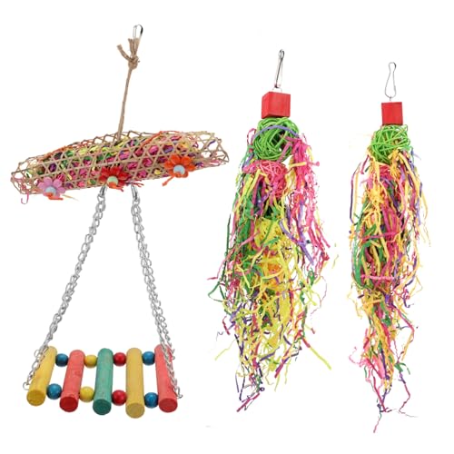 JOINPAYA Teiliges Papageienspielzeug aus Papier Rattan Buntes Vogelspielzeug zum Kauen und Schaukeln Leichtes Käfigzubehör für Sittiche Nymphensittiche Wellensittiche und Kleine Vögel von JOINPAYA