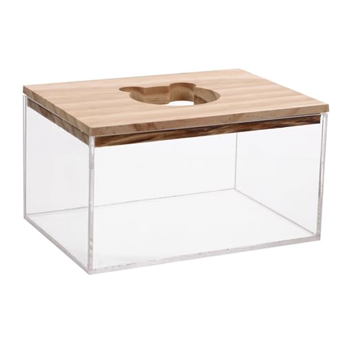 JOINPAYA Transparente Hamster Sandbad Box aus Kunststoff mit Holzdeckel Sanftes Bad für Hamster Mäuse und Chinchillas Glatte Kanten Pflegeleichtes Haustier Badezimmer Zubehör von JOINPAYA