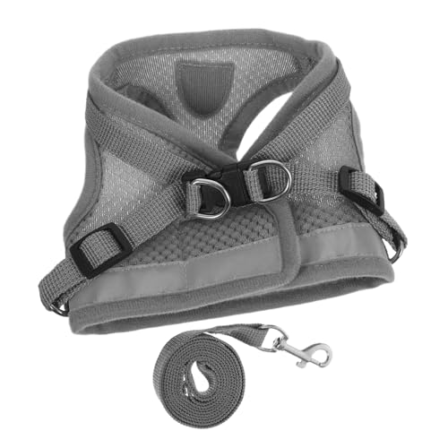 JOINPAYA Verstellbares Katzen Kleines Hundegeschirr Set Komfortables Atmungsaktives Mesh Ausbruchsicher Modisch Graues Haustiergeschirr mit Leine für Kleine Katzen und Hunde von JOINPAYA