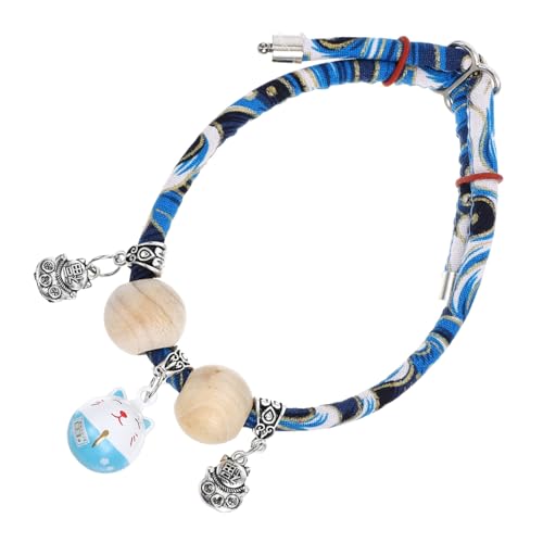 JOINPAYA Verstellbares Katzenhalsband mit Sicherheitsverschluss und Glöckchen Blaues Breakaway Halsband mit Holzperle Komfortables Haustierhalsband für und Kätzchen Zeckensicher und von JOINPAYA
