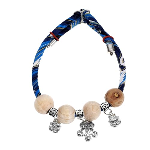 JOINPAYA Verstellbares Katzenschutz Halsband aus Weichem Baumwollseil mit Holzperlen und Glocke Blessing Design Sicherer Sitz für Kätzchen Stilvolles Katzenzubehör Handgefertigt Blau Xs von JOINPAYA