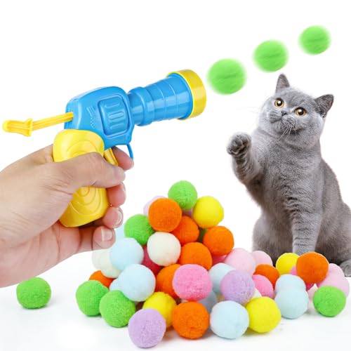 JOLIGAEA Katzenspielzeug Ballwerfer mit 100 Stück Katzenfilzbälle, Interaktives Katzenspielzeug, Geräuschloser Katzen Spielzeug für Katzen Indoor, Bunte Katzenspielzeug Bälle von JOLIGAEA