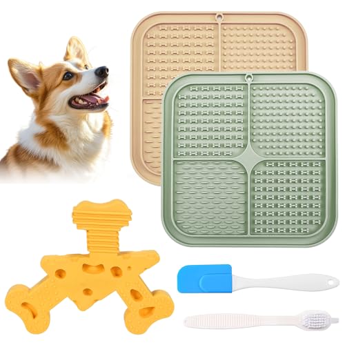 2 x Silikon-Hunde-Leckmatte und Nylon-Kauspielzeug mit Käsegeschmack, Leckmatte für Butter, Joghurt, Erdnuss, Angstlinderung, Haustierzubehör für Welpen, Katzen, Kätzchen 2 x Silikon-Hunde-Leckmatte und Nylon-Kauspielzeug mit Käsegeschmack, Leckmatte für Butter, Joghurt, Erdnuss, Angstlinderung, Haustierzubehör für Welpen, Katzen, Kätzchen von JOLL JOLL
