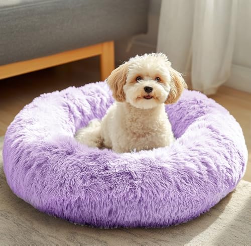 JOLLYVOGUE Beruhigendes Donut-Hundebett, Anti-Angstzustände, waschbar, rund, flauschig, kuschelig, weich, für kleine und mittelgroße Hunde (50,8 cm) von JOLLYVOGUE