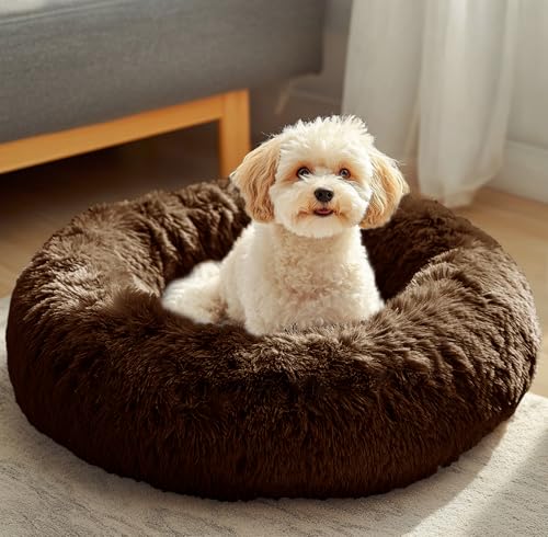 JOLLYVOGUE Beruhigendes Donut-Hundebett, Anti-Angstzustände, waschbar, rundes Bett, flauschiges Hunde- und Katzenbett, gemütlich, weich, für kleine und mittelgroße Hunde (50,8 cm) von JOLLYVOGUE