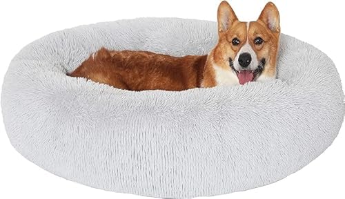 JOLLYVOGUE Beruhigendes Donut Hundebett & Katzenbett, flauschiges Kunstfell-Plüsch-Hunde-Kuschelbett, Anti-Angst-Hund, rundes Bett, waschbar, wärmend, gemütlich, weich, Hunde- und Katzenkissenbett für JOLLYVOGUE Beruhigendes Donut Hundebett & Katzenbett, flauschiges Kunstfell-Plüsch-Hunde-Kuschelbett, Anti-Angst-Hund, rundes Bett, waschbar, wärmend, gemütlich, weich, Hunde- und Katzenkissenbett für von JOLLYVOGUE