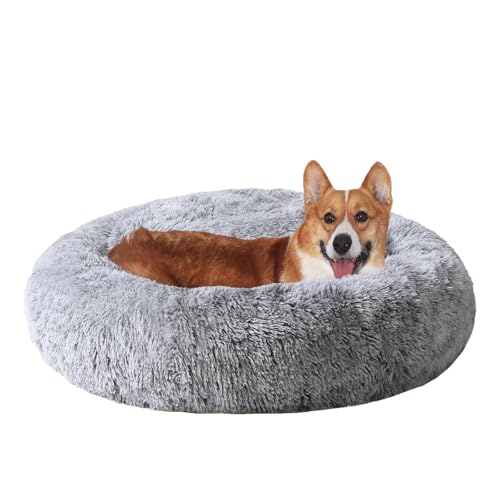JOLLYVOGUE Beruhigendes Donut Hundebett & Katzenbett, flauschiges Kunstfell-Plüsch-Hunde-Kuschelbett, Anti-Angst-Hund, rundes Bett, waschbar, wärmend, gemütlich, weich, Hunde- und Katzenkissenbett für JOLLYVOGUE Beruhigendes Donut Hundebett & Katzenbett, flauschiges Kunstfell-Plüsch-Hunde-Kuschelbett, Anti-Angst-Hund, rundes Bett, waschbar, wärmend, gemütlich, weich, Hunde- und Katzenkissenbett für von JOLLYVOGUE