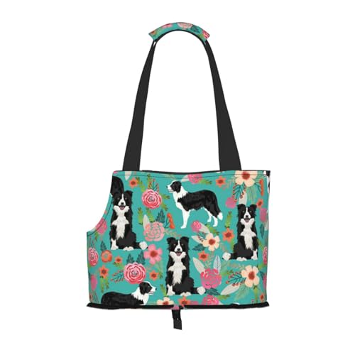 Border Collie Floral Printed Pet Portable Foldable Shoulder Bag, Ideal Choice For Small Pet Travel von JONGYA