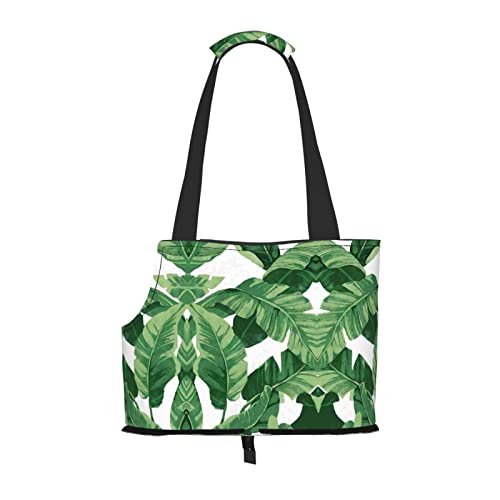 Niedliche grüne Palmenblätter bedruckte Haustier-Umhängetasche, tragbare faltbare Umhängetasche, ideale Wahl für kleine Haustierreisen von JONGYA