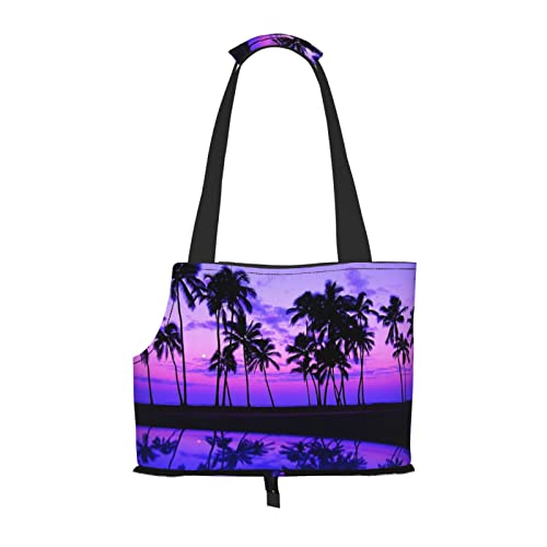 Palm Tree Purple Sunset Printed Pet Portable Foldable Shoulder Bag, Ideal Choice For Small Pet Travel von JONGYA